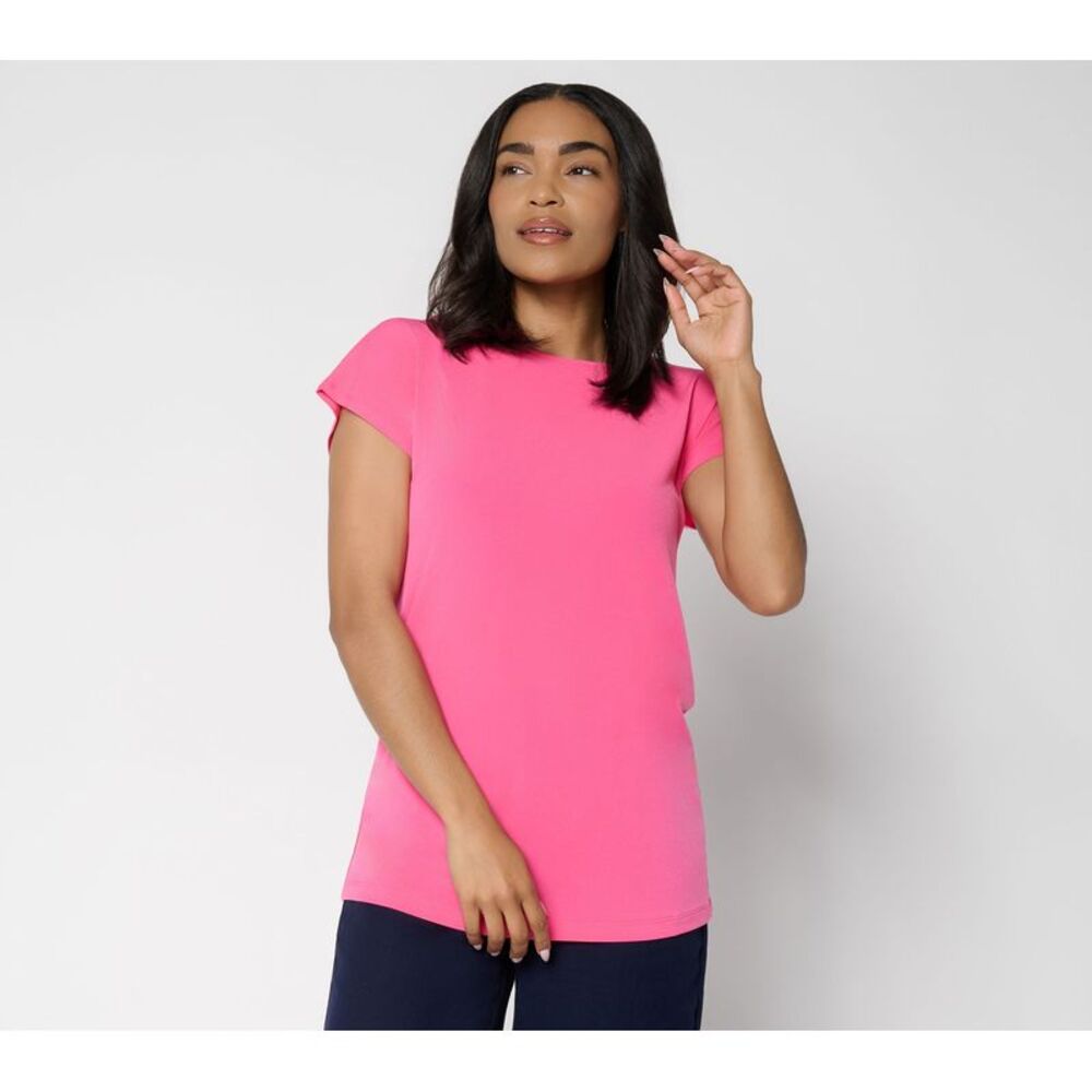 Susan Graver Women's Top Sz S Essentials Liquid Knit Boatneck Tunic Pink